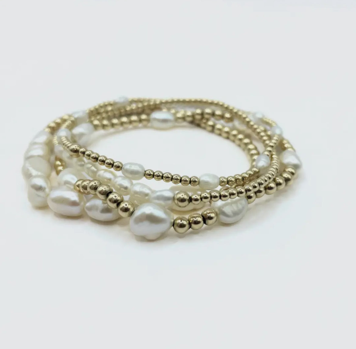 Petite Patterned Rice Pearl Bracelet With 14k Gold-Filled Beads