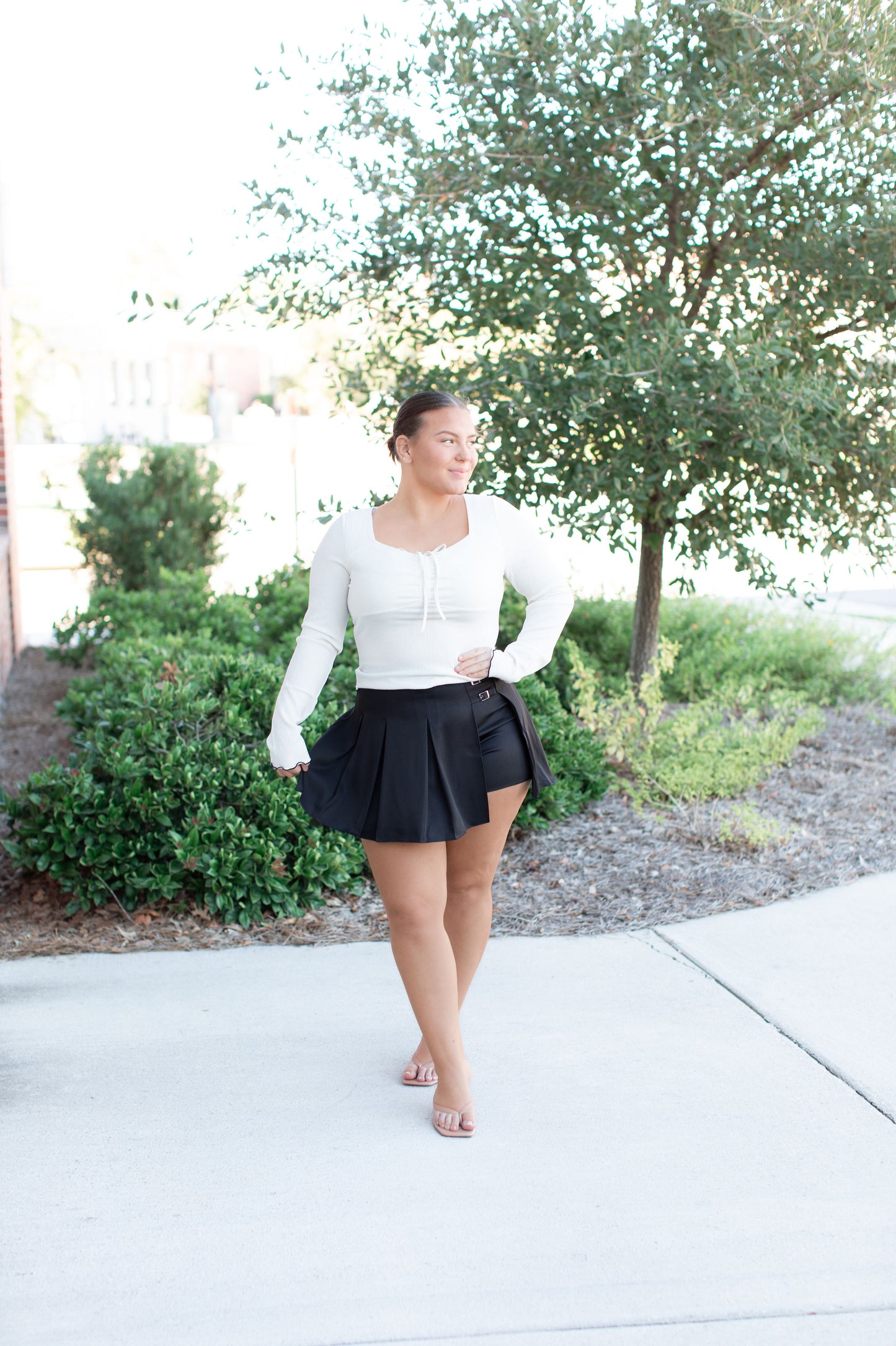 Belted Buckle Micro Mini Skort-Black