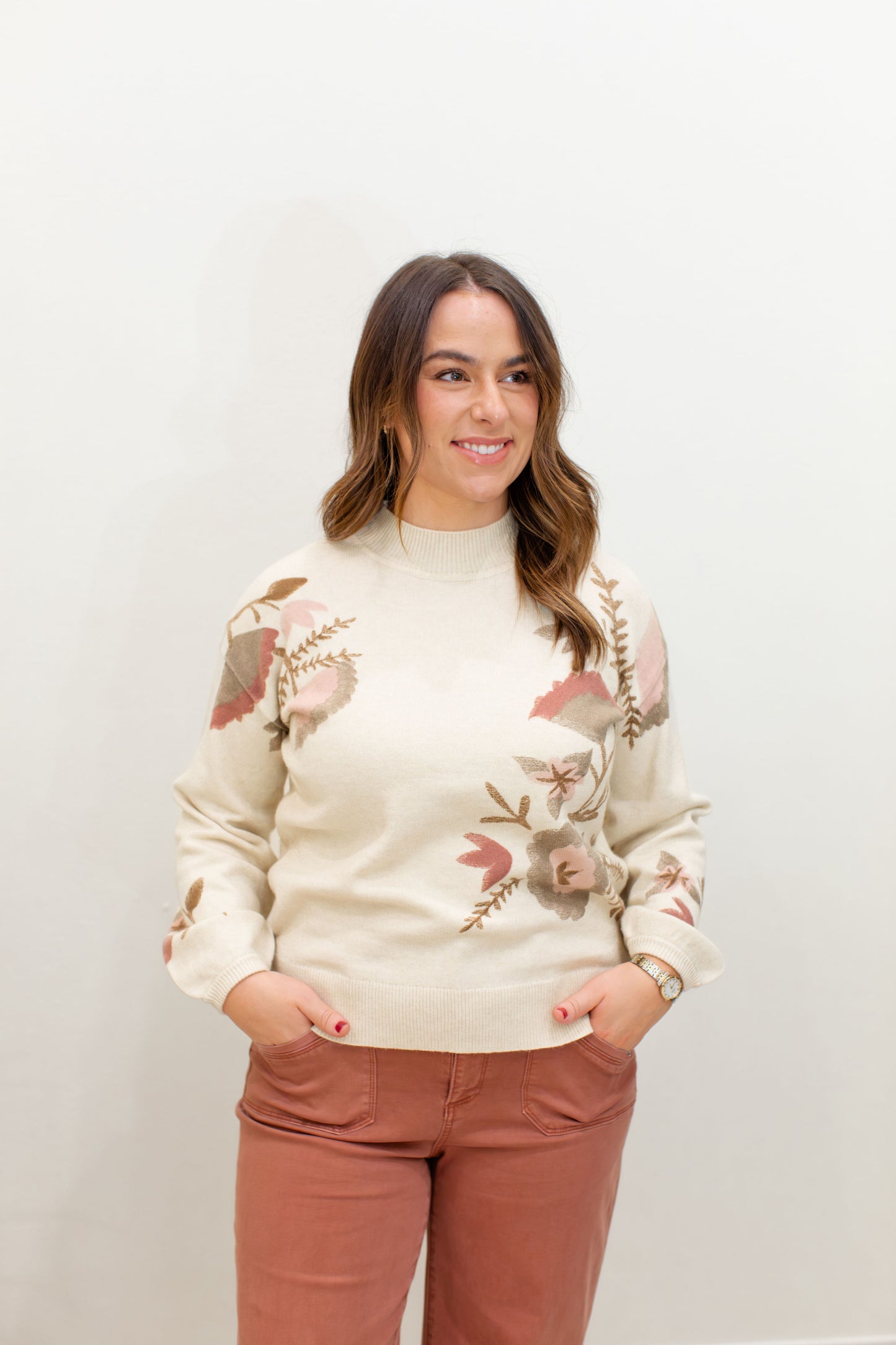Mock Neck Sweater With Placed Print