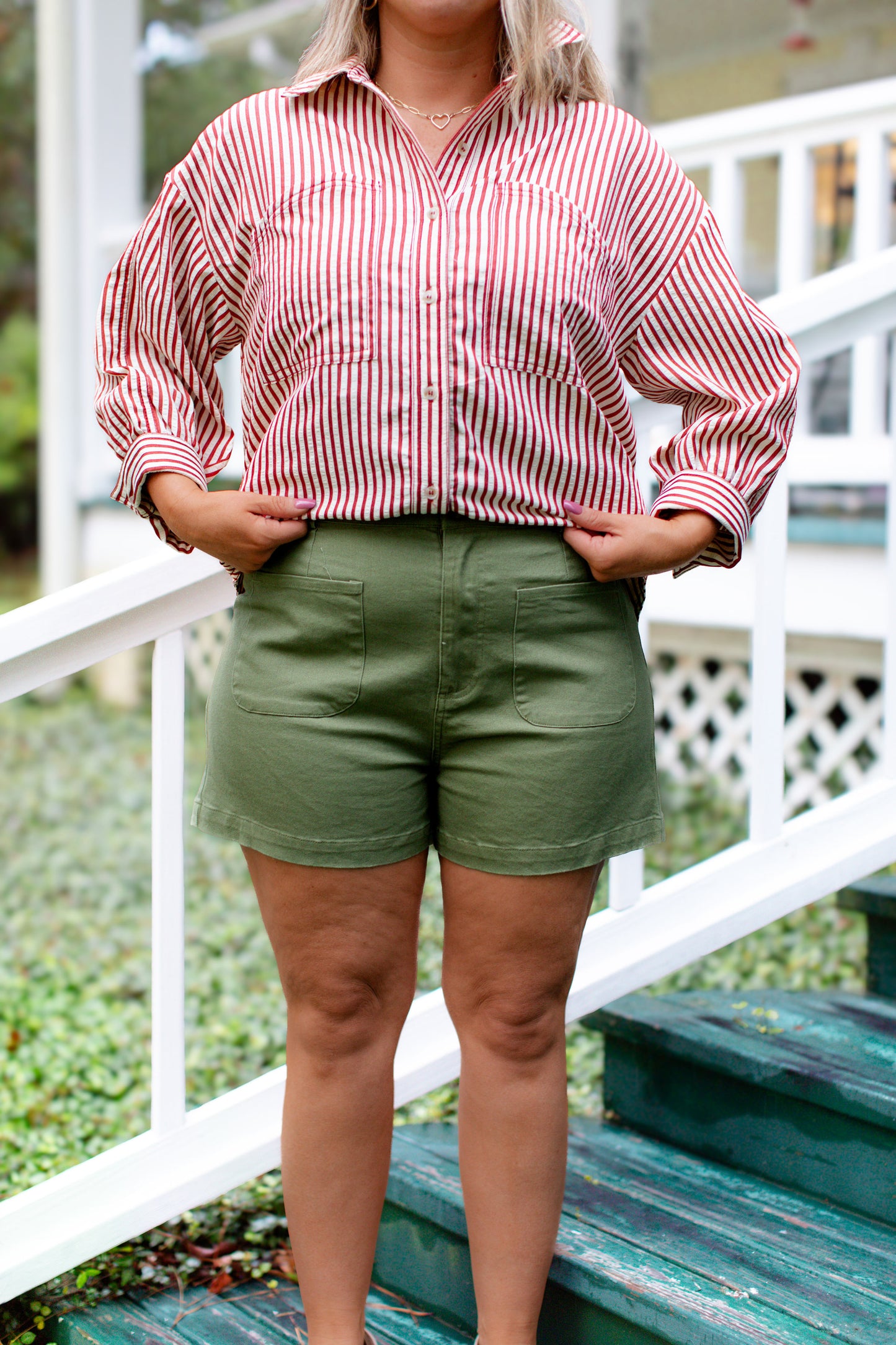 Olive Front Pocket shorts