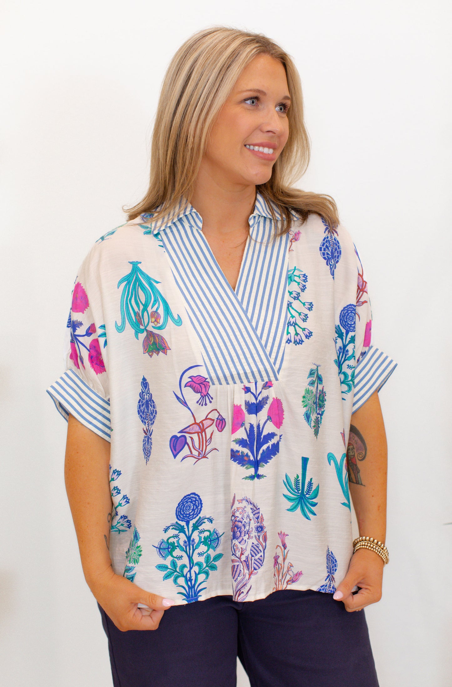 Botanical Print Short Sleeve Top