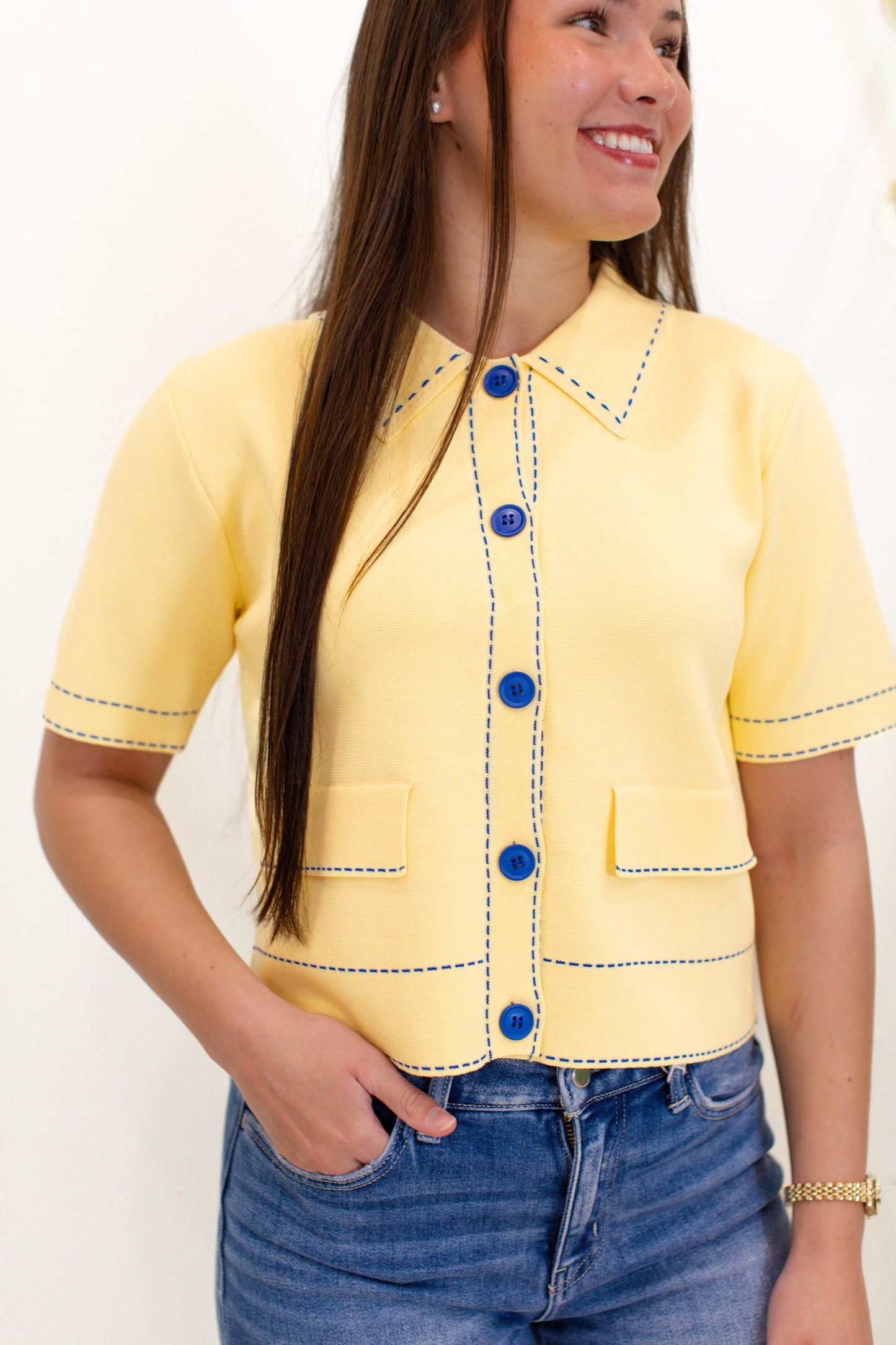 Yellow Button Up Sweater