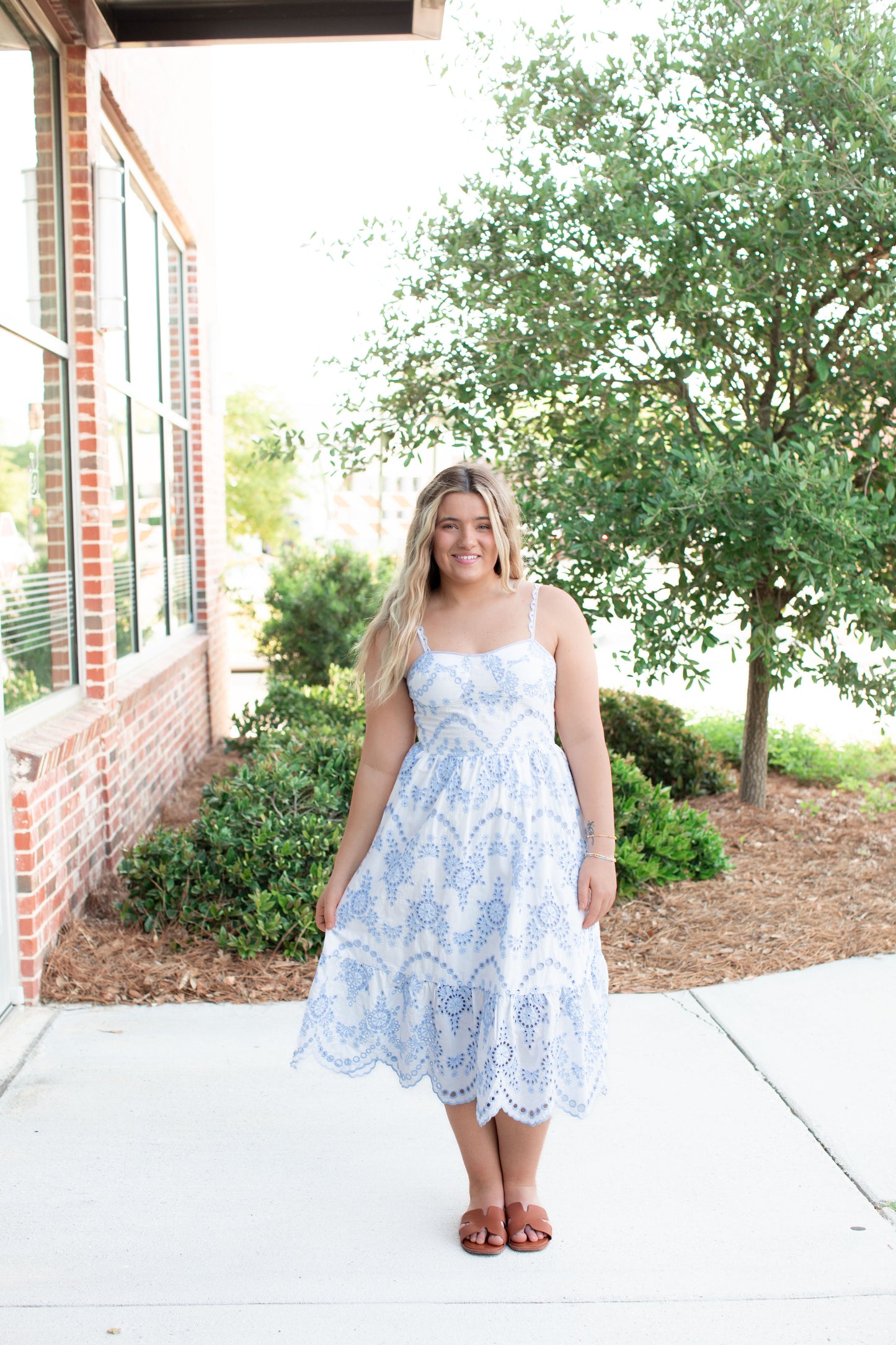 Light Blue Midi Dress With Eyelet Detail