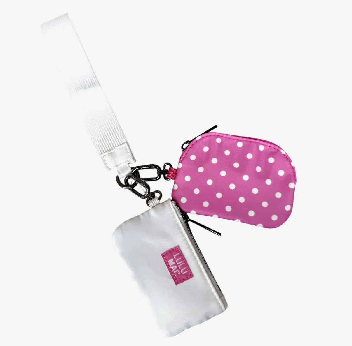 Hot Pink/ White Lulu Mac Polkadots Double Pouch Wristlet