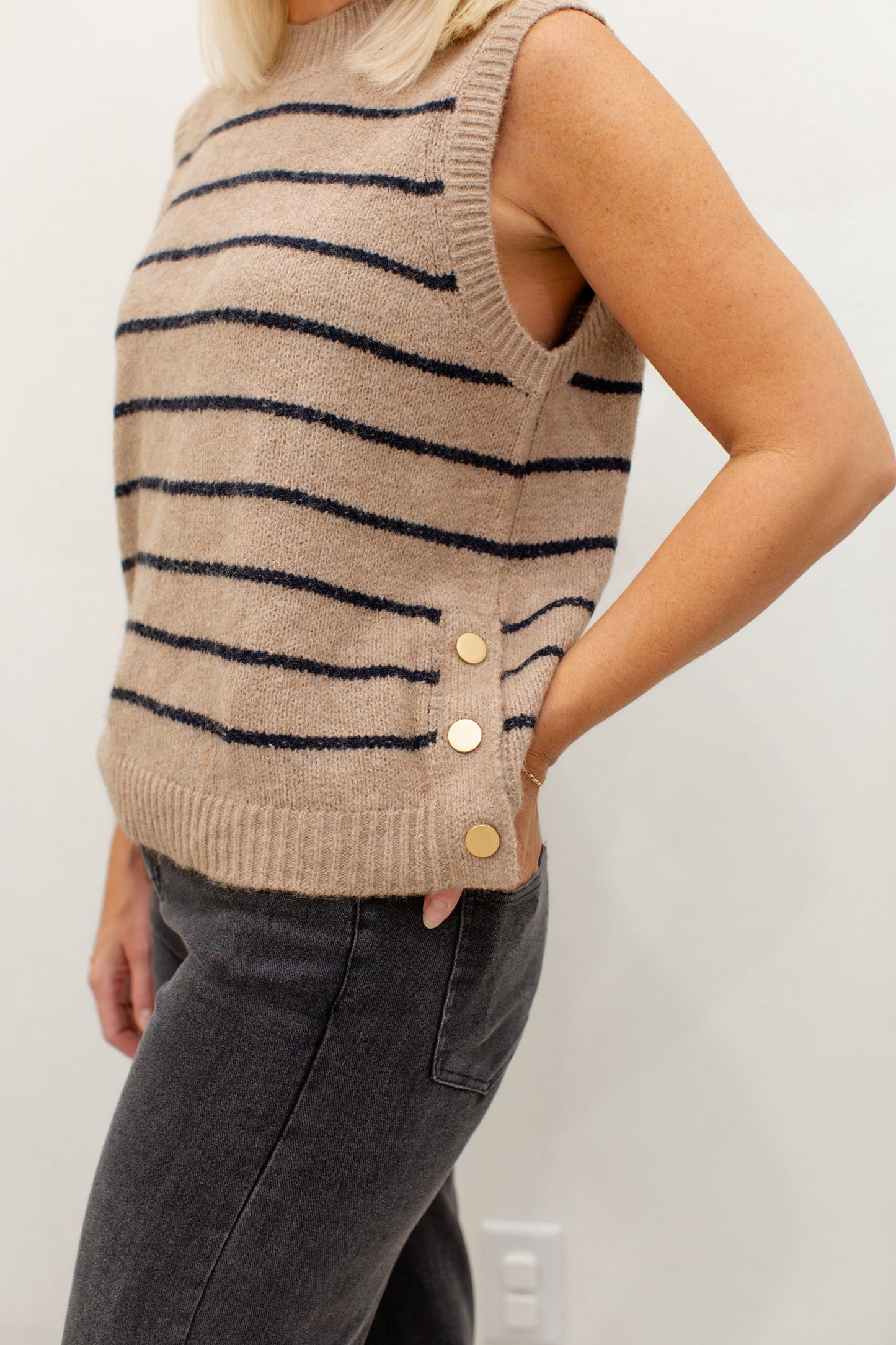 Sleeveless V Neck Striped Sweater Vest