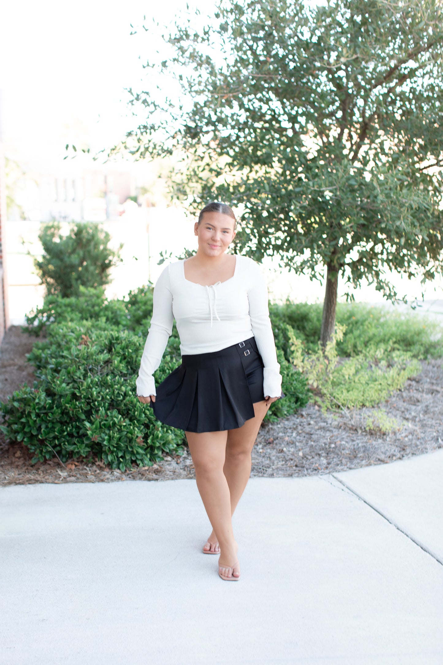 Belted Buckle Micro Mini Skort-Black