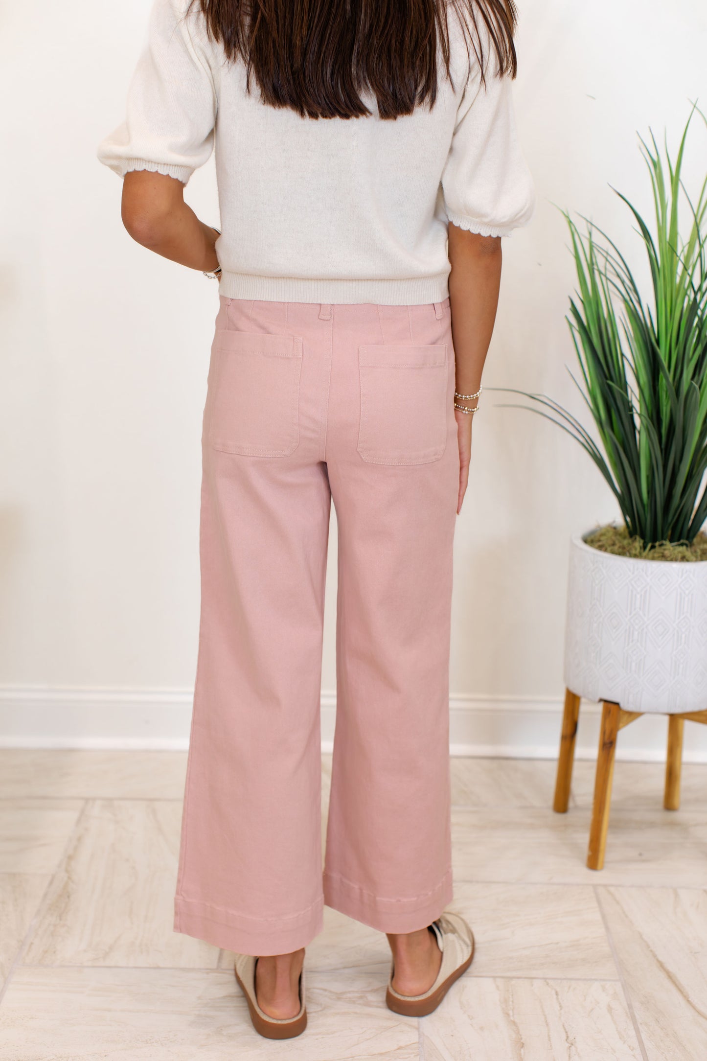 Dusty Pink Cotton Twill Wide Leg Pant