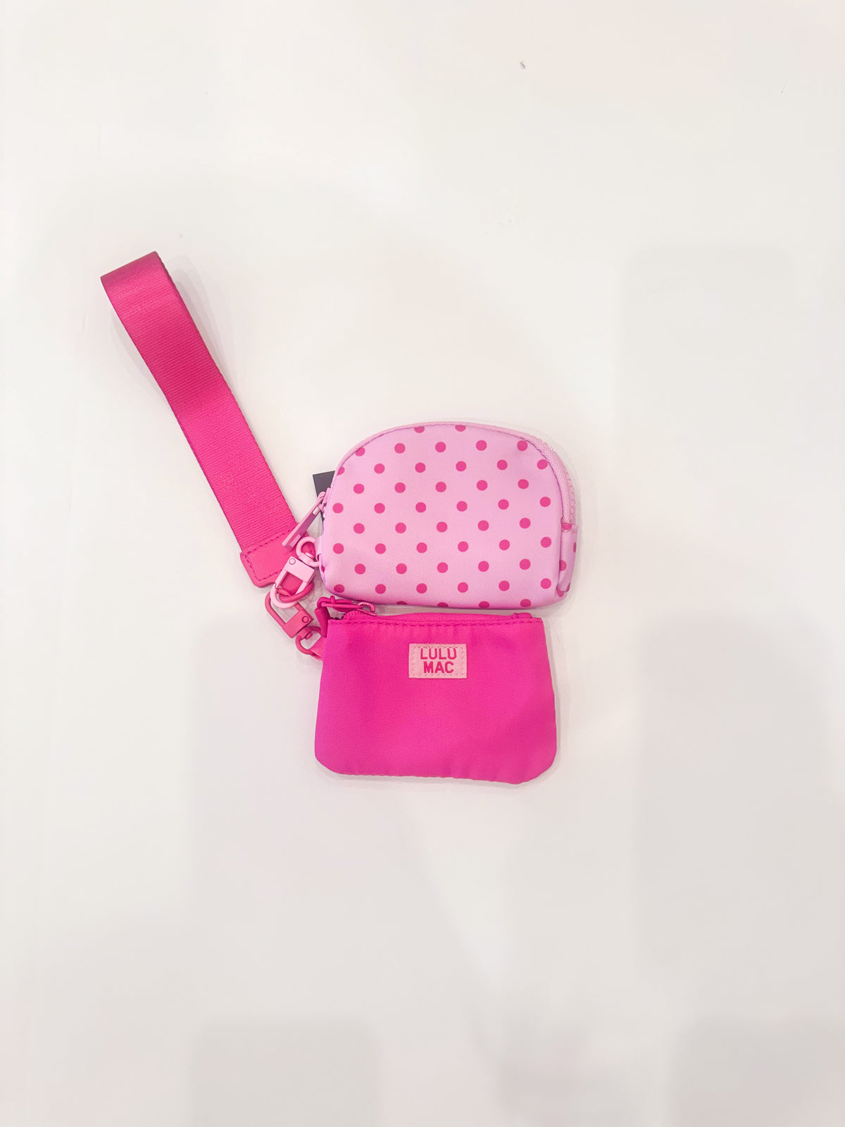 Lulu Mac Hot Pink Polka Dot Double Pouch Wristlet