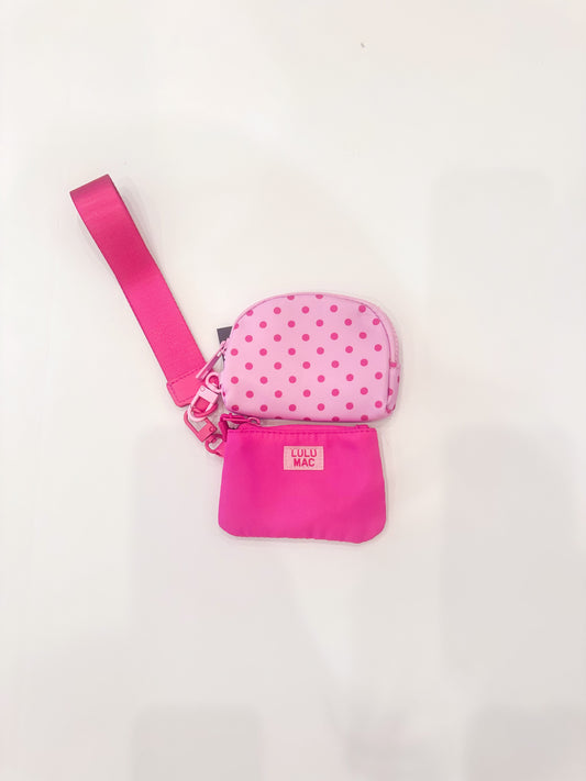 Lulu Mac Hot Pink Polka Dot Double Pouch Wristlet