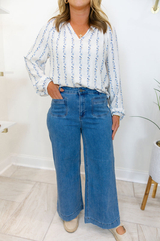 Cropped Flare Leg Denim Jeans