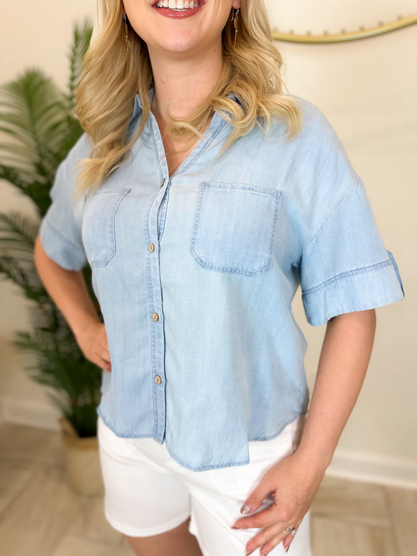 Short Sleeve Button Front Top