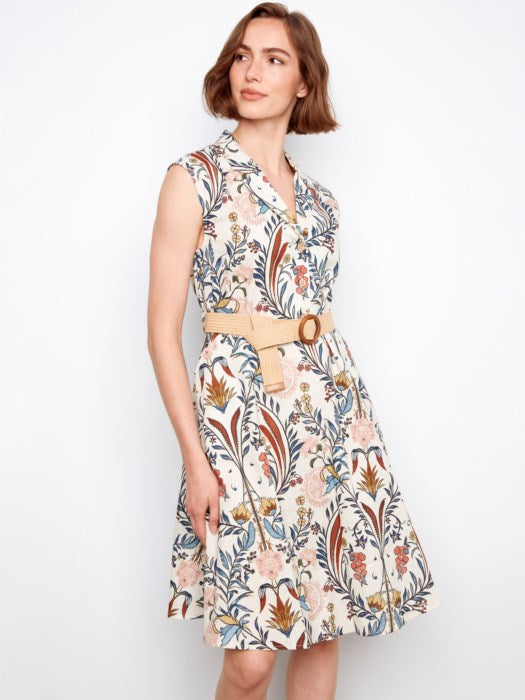 Printed Linen Cap Sleeve Dress