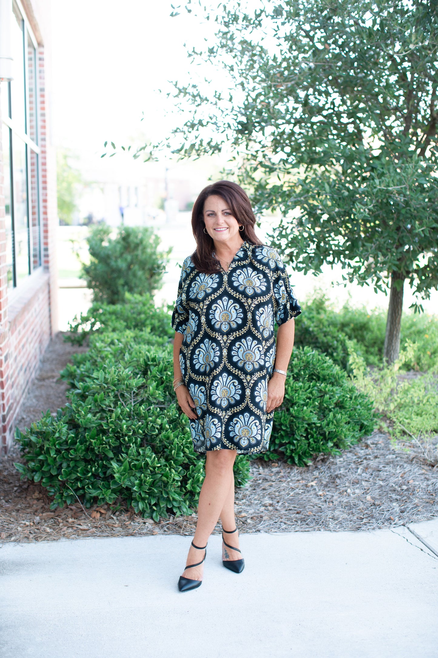 Print Ruffle V-Neck Dress