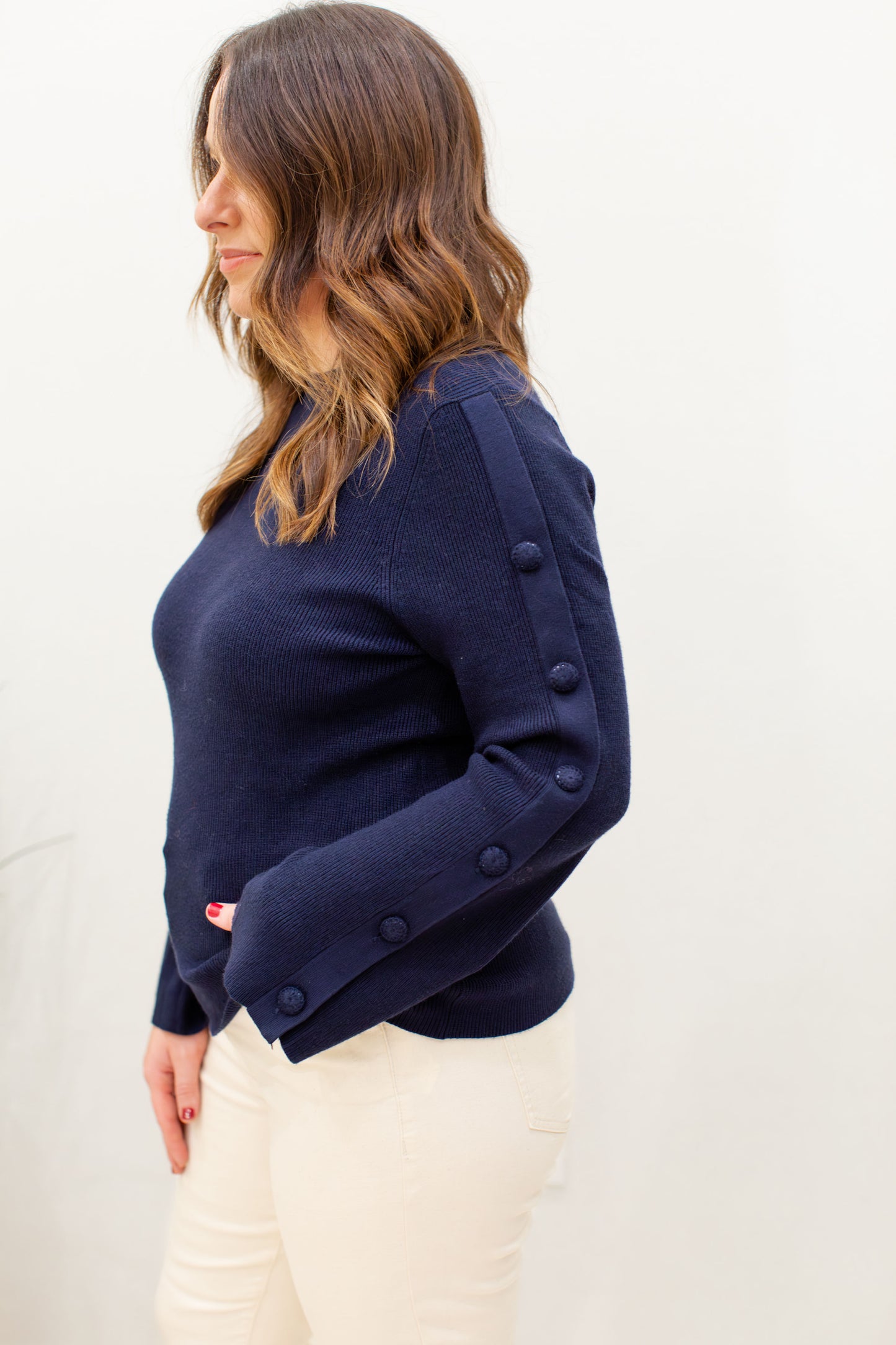 Navy Long Sleeve Ribbed Crew Neck Sweater