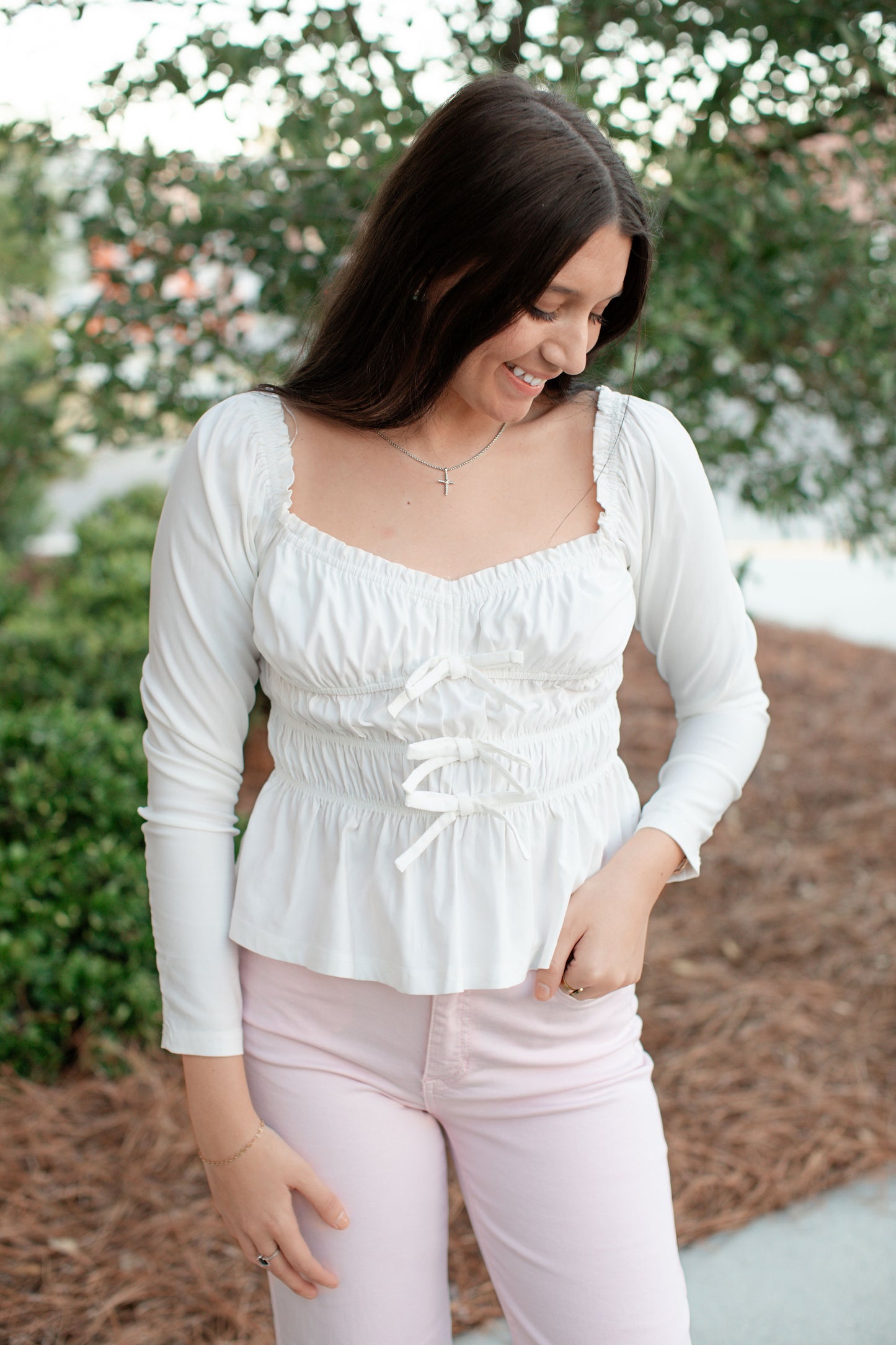 Shirred Top-White