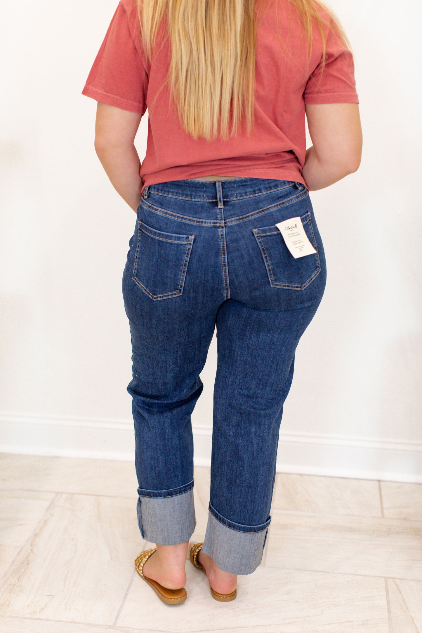 Wide Cuff Straight Leg Stretch Denim Pants