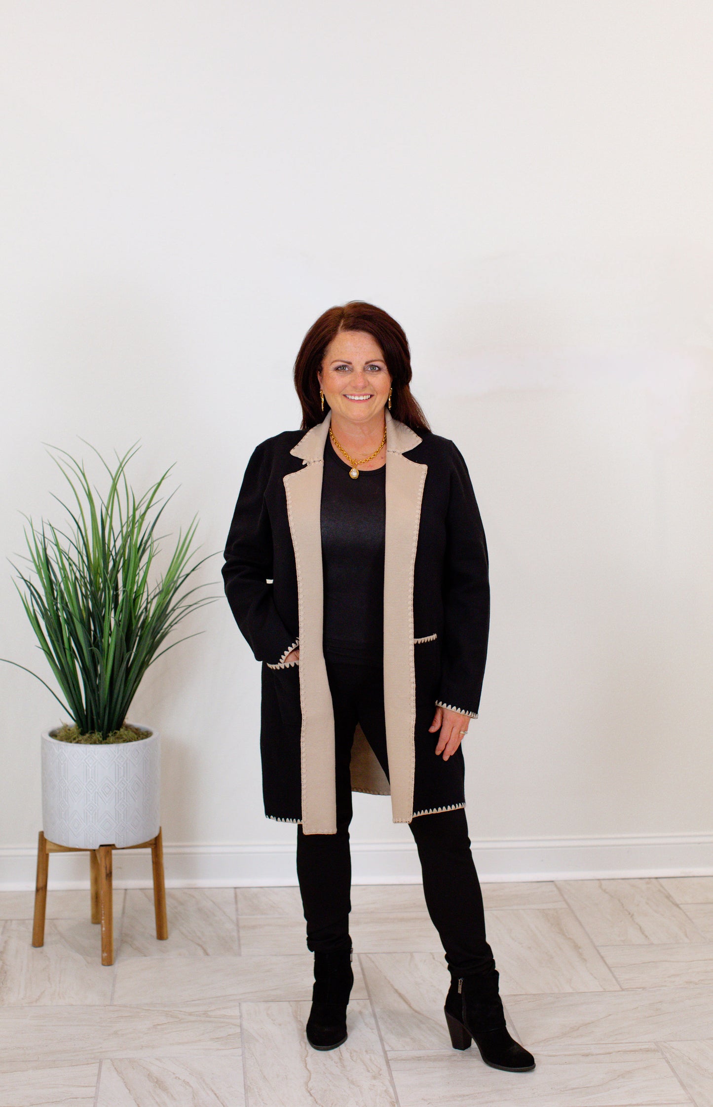 Solid Cardigan With Blanket Stitch