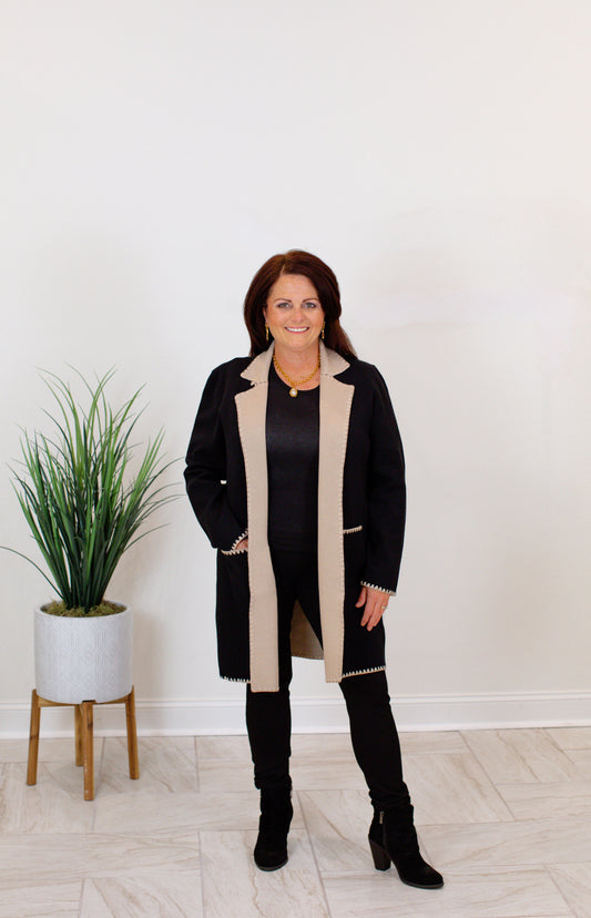 Solid Cardigan With Blanket Stitch