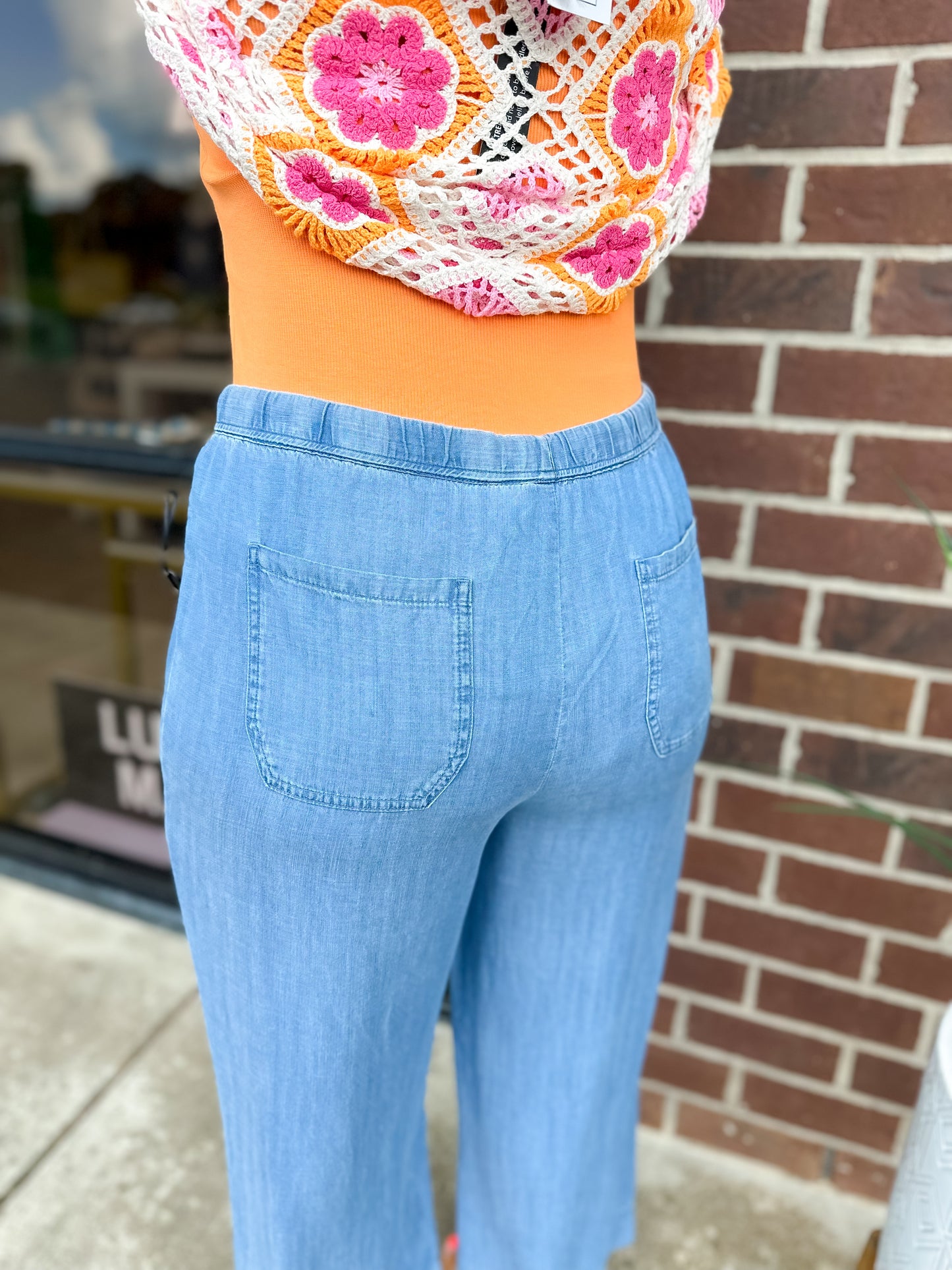 Medium Wash Tencel Wide Leg Jogger Pants
