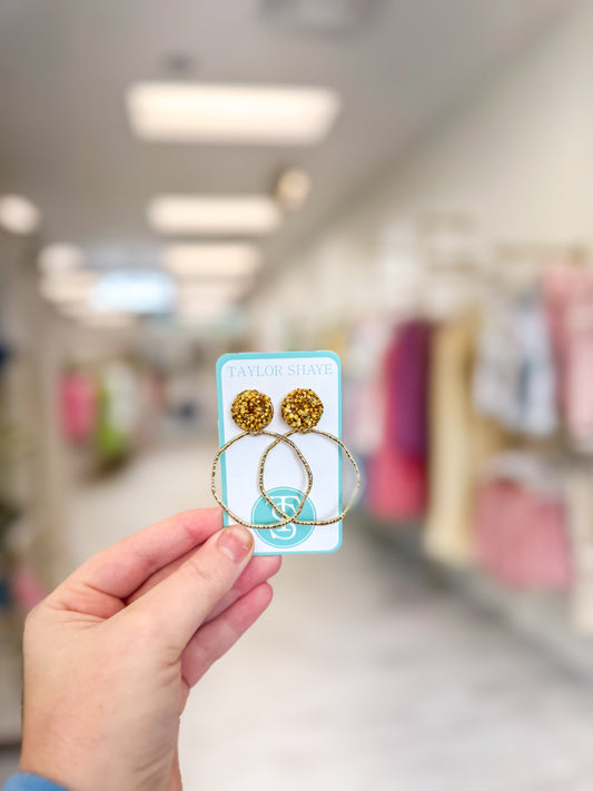 Glitter Top Gold Round Hoops