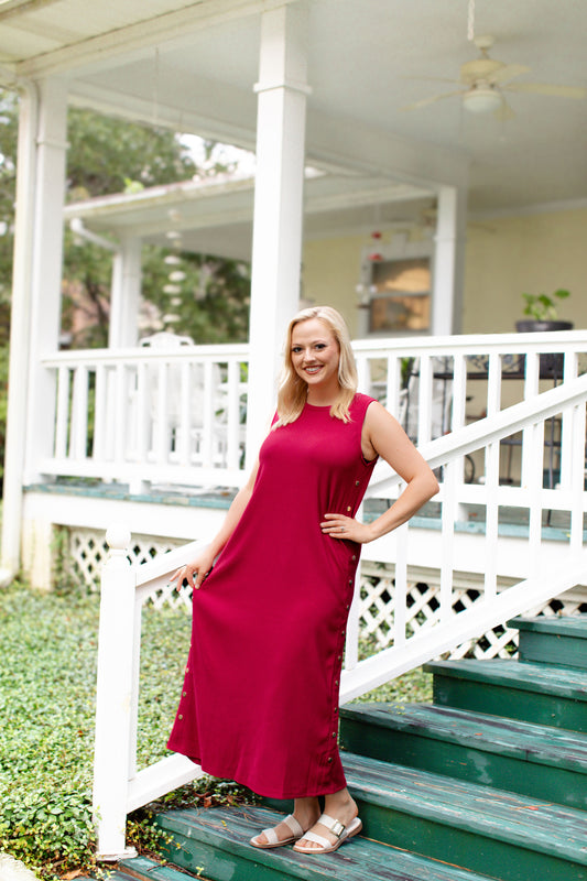 Cherry Maxi Dress With Faux Gold Buttons