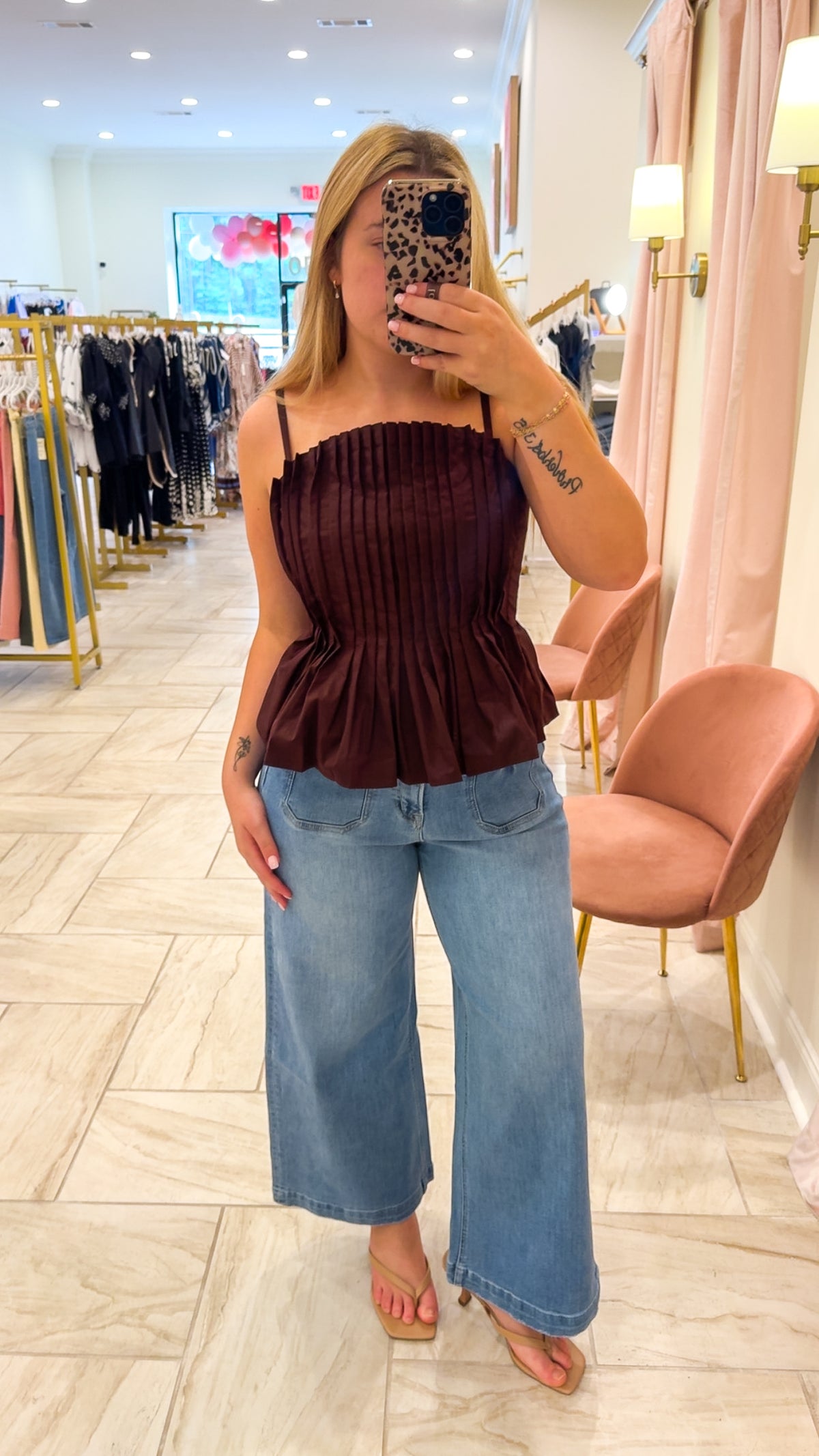 Solid Pleated Cami Top
