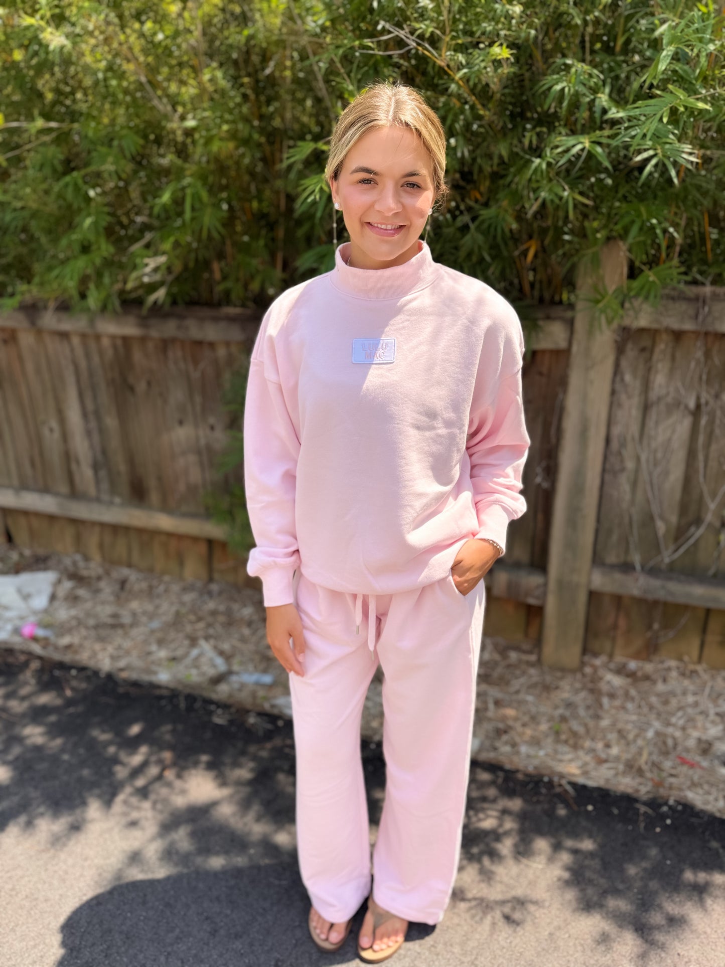 Lulu Mac Terry Cloth Mock Neck- Light Pink