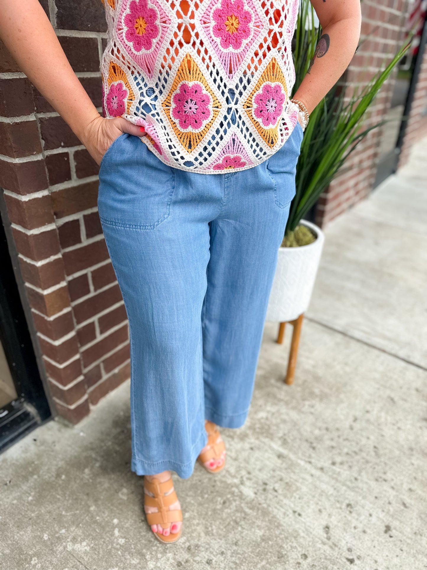 Medium Wash Tencel Wide Leg Jogger Pants