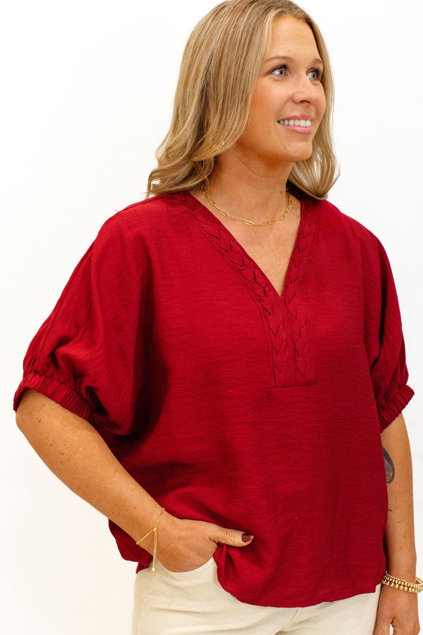 Garnet Braided V-Neck Top