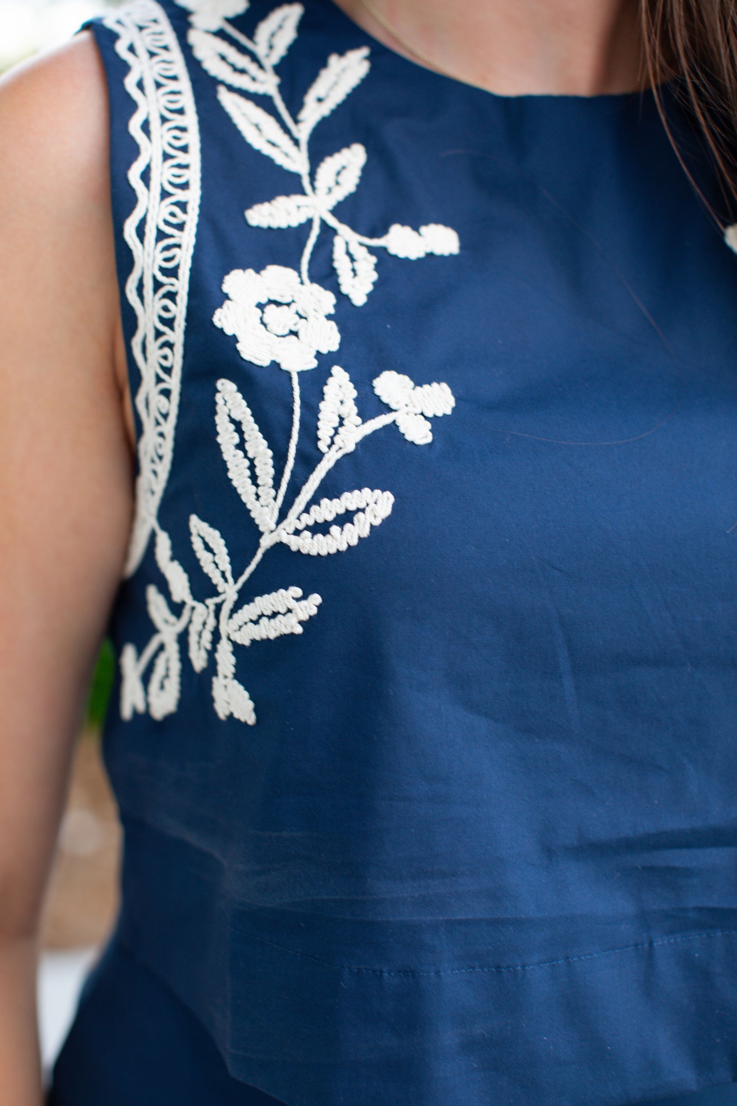 Embroidered Navy Crop Top And Mini Skirt Set