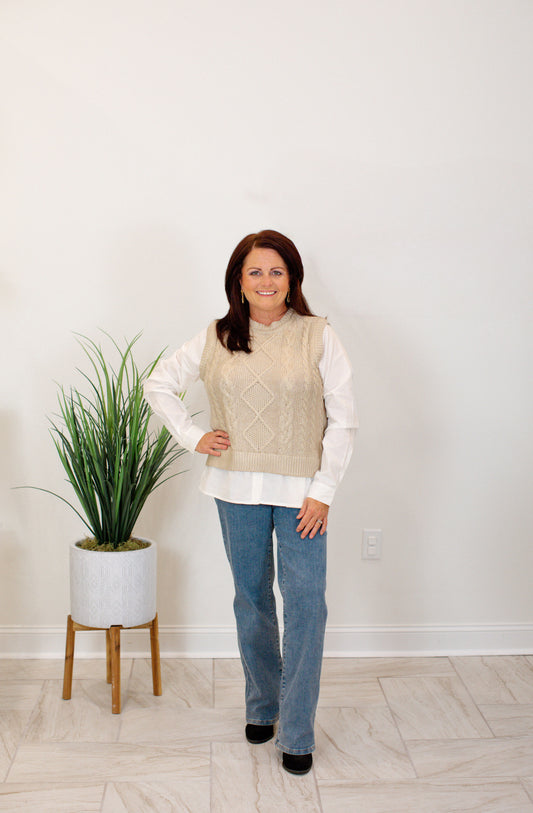 Cable Foil Knit Vest Fooler