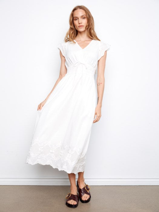 V-Neck Elastic Waist Dress And Ruffle Cap Sleeve Dress