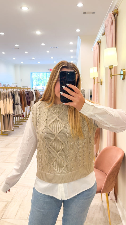 Cable Foil Knit Vest Fooler