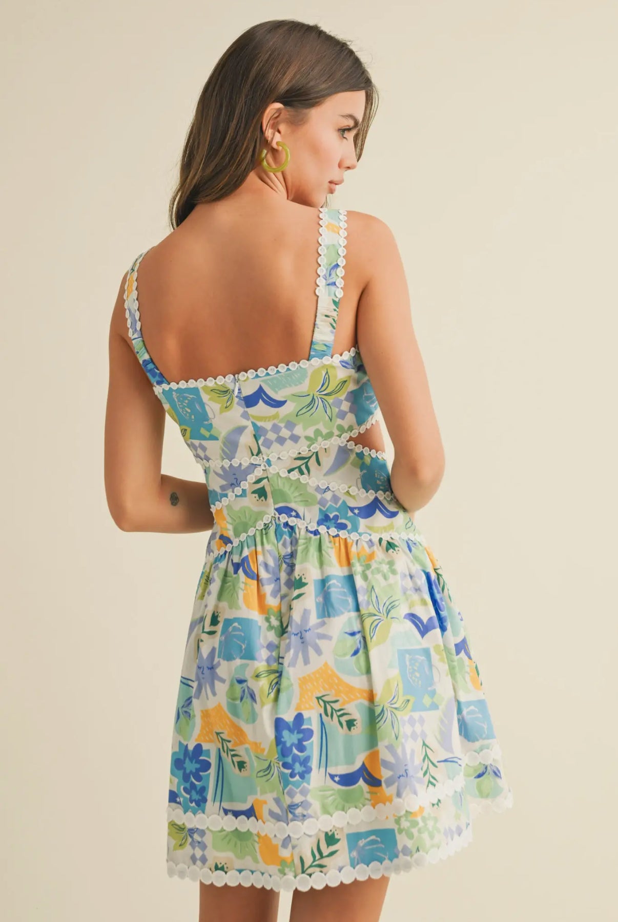 Blue Multi Cut Out Lace Trim Mini Dress