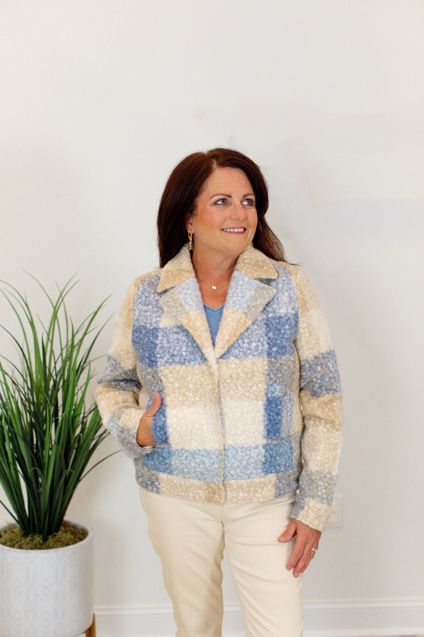 Plaid Boucle Knit Short Coat