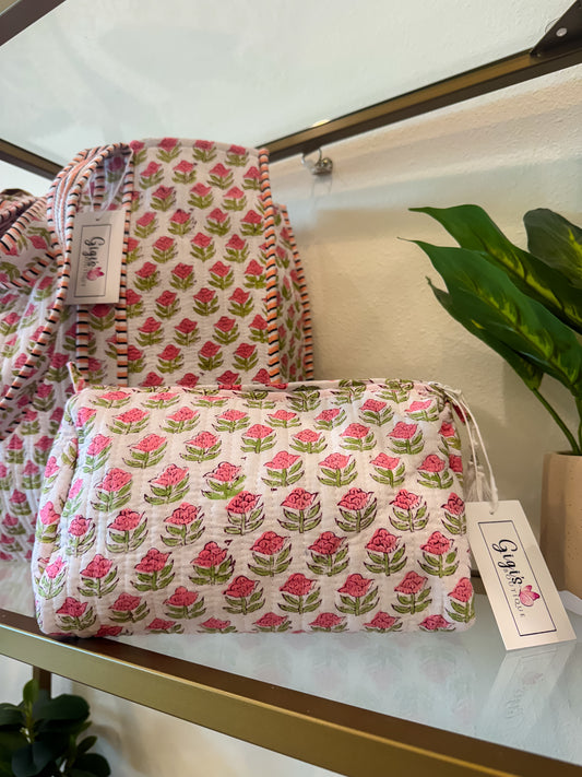 Cottage Rose Quilted Makeup Bag