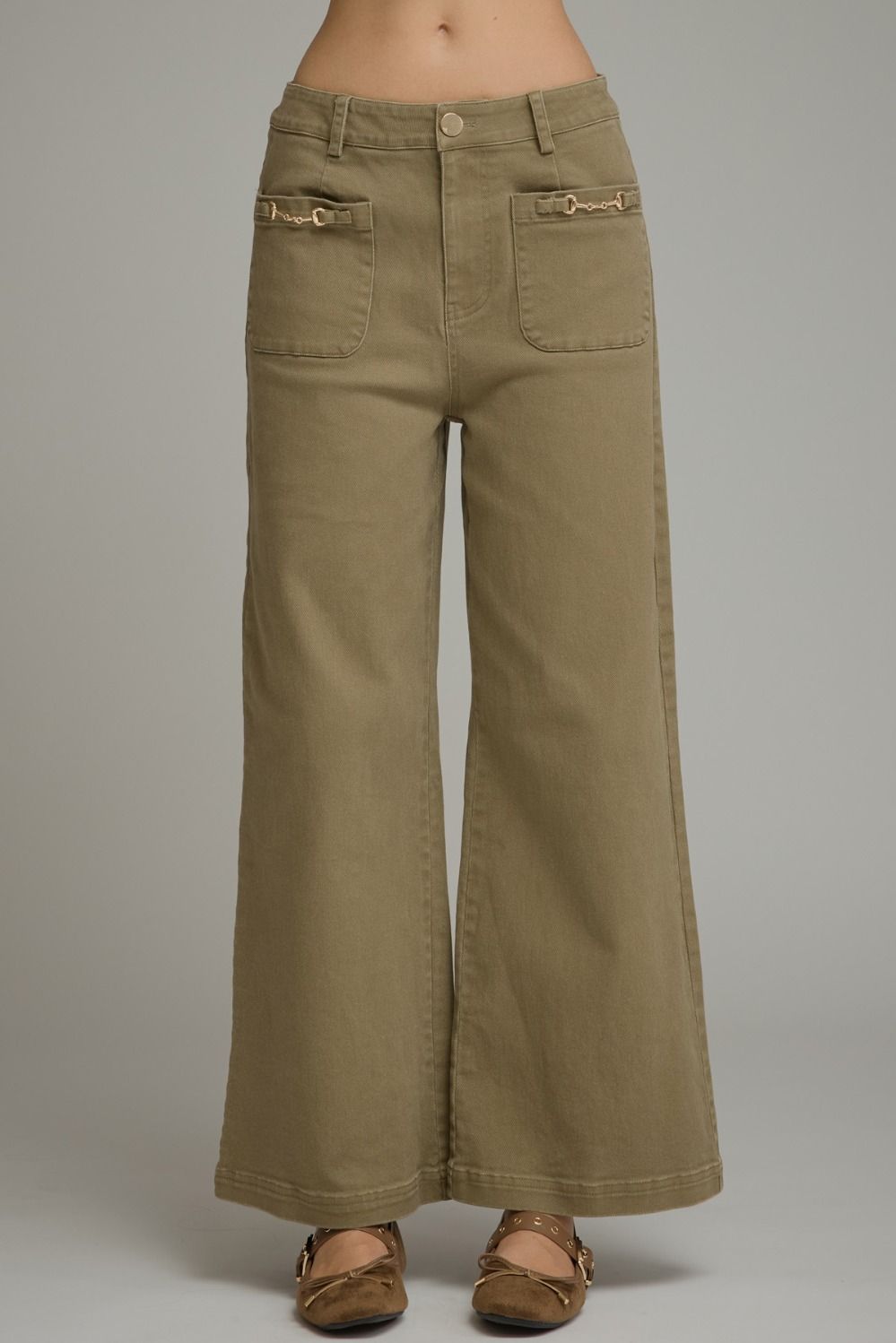 Olive Sleeveless Top And Pants Set