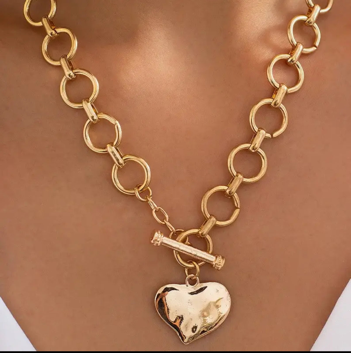 Hammered Heart Front Toggle Necklace