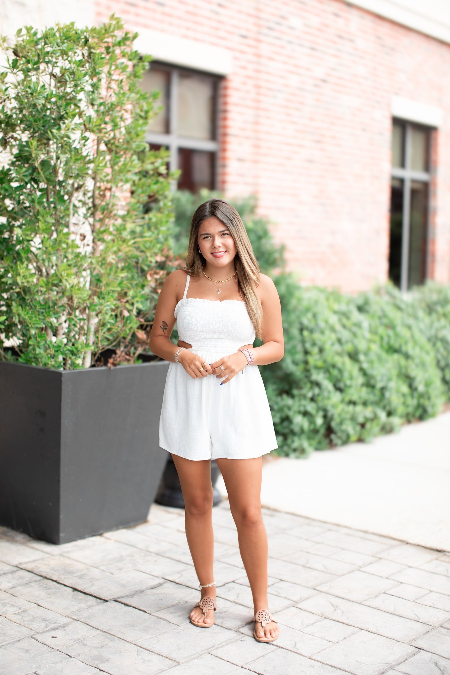 Solid Smocked Waist Cutout Mini Romper