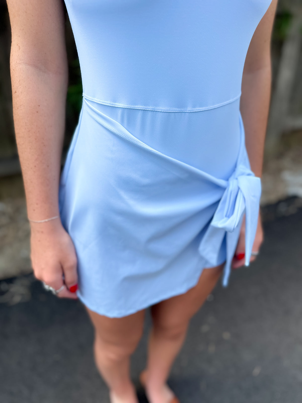 Sleeveless Wrap Tie Front Dress - Blue