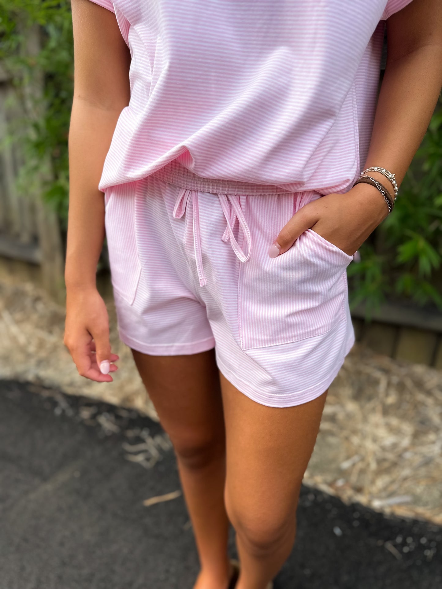 Pink Striped Shorts Set