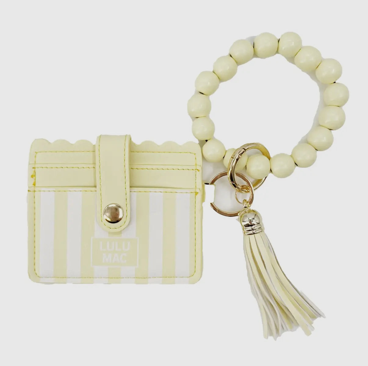 Yellow Stripe Beaded Wristlet ID Wallet