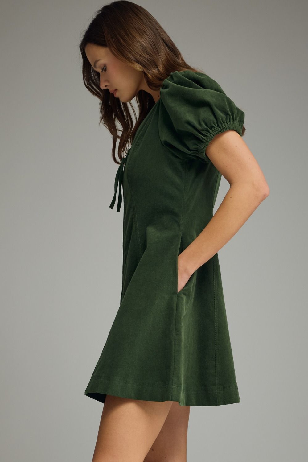 V-Neck Puff Sleeve Mini Dress