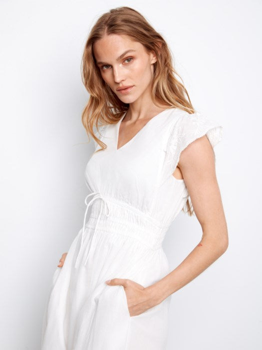 V-Neck Elastic Waist Dress And Ruffle Cap Sleeve Dress