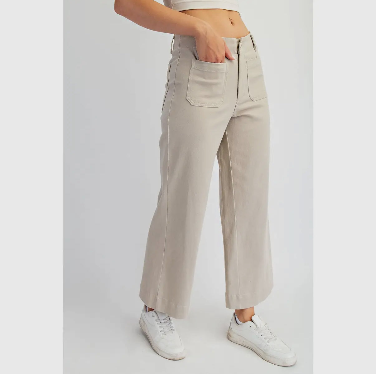 Taupe Cotton Twill Wide Leg Pant