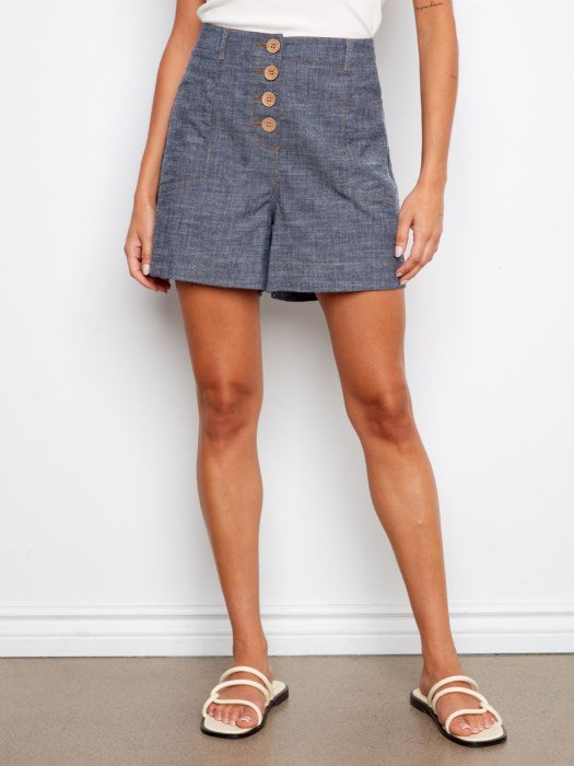 Twill Button Front Shorts