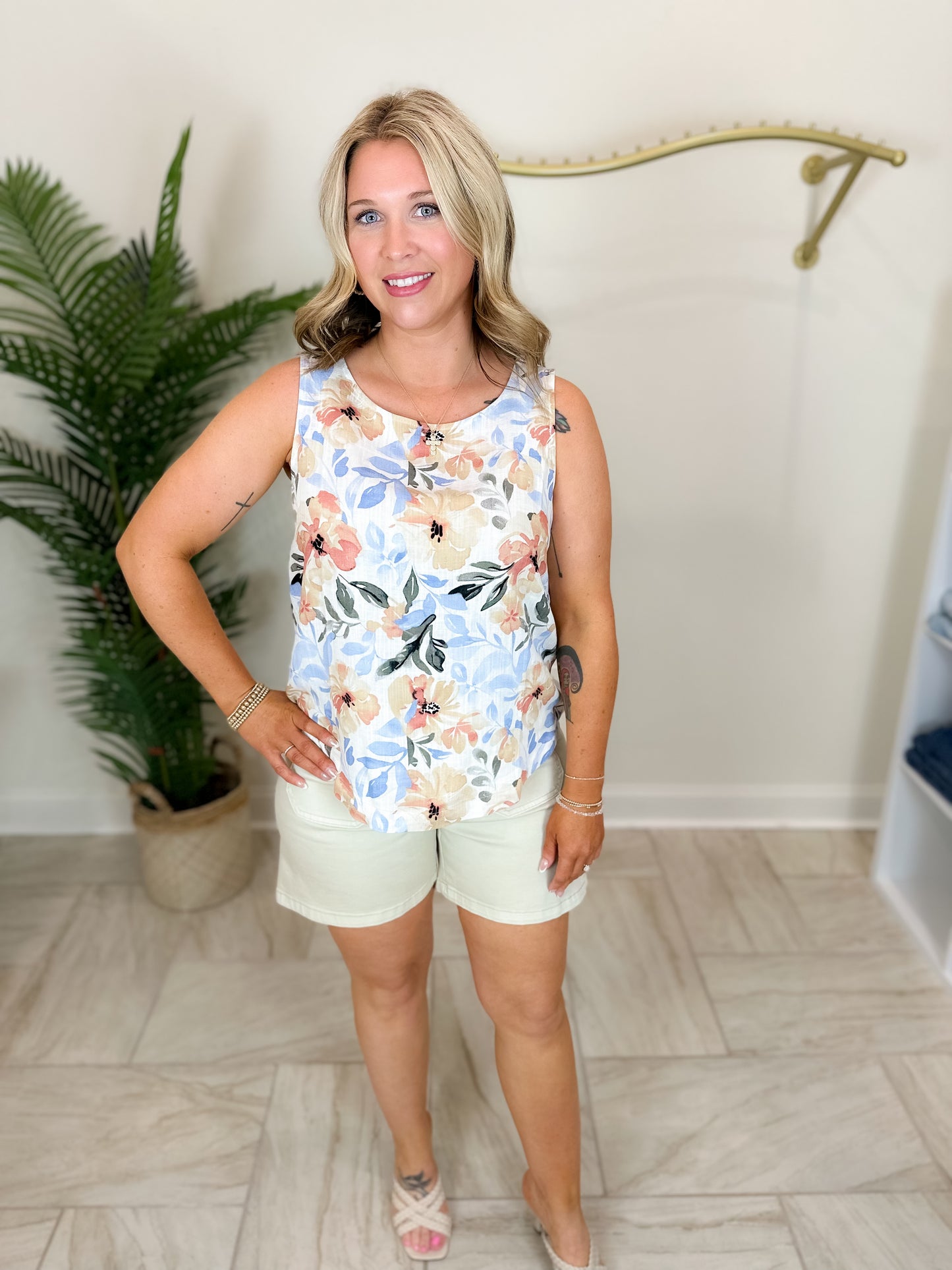 Floral Printed Linen Blouse
