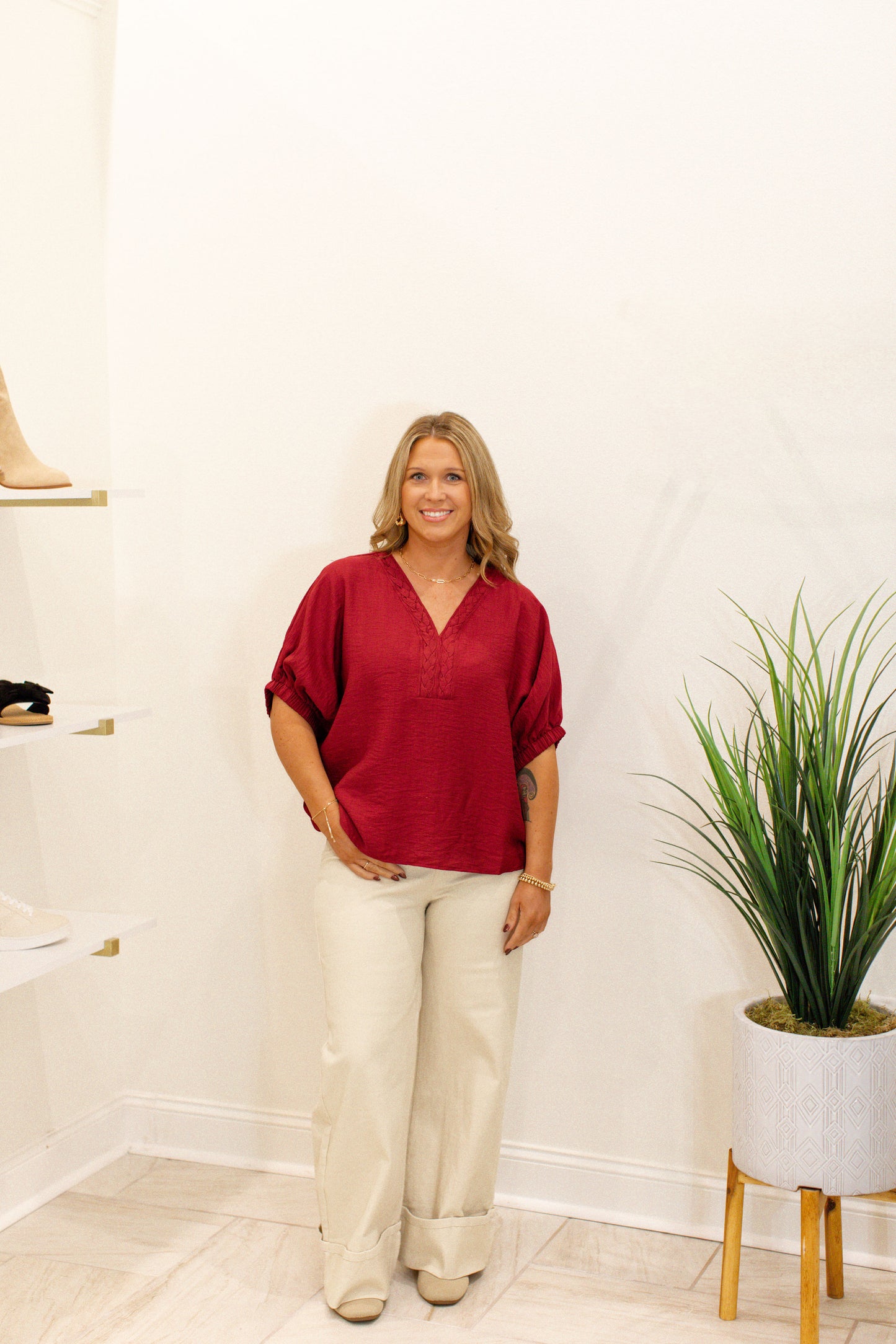 Garnet Braided V-Neck Top