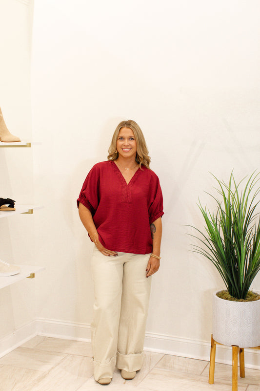Garnet Braided V-Neck Top