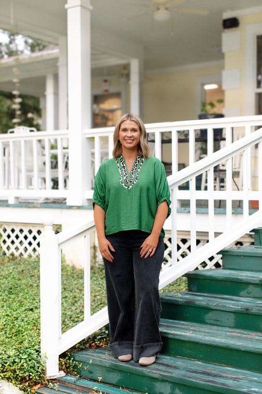 Fern Cheetah Print V-Neck Blouse